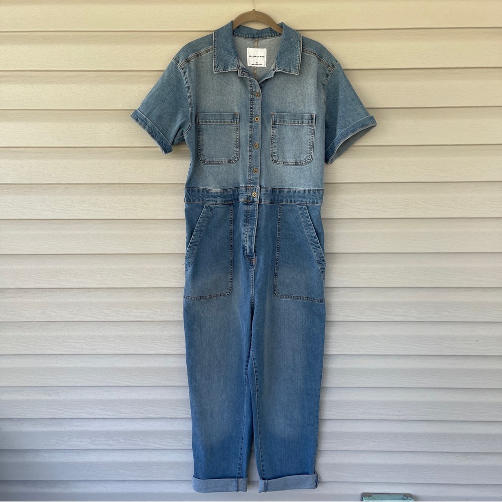 Celebrity Pink Blue Denim Jumpsuit